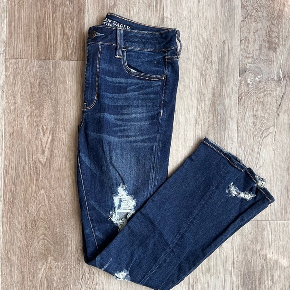 American Eagle Outfitters Women's Dark Blue Ripped Skinny Jeans - Picture 1 of 6